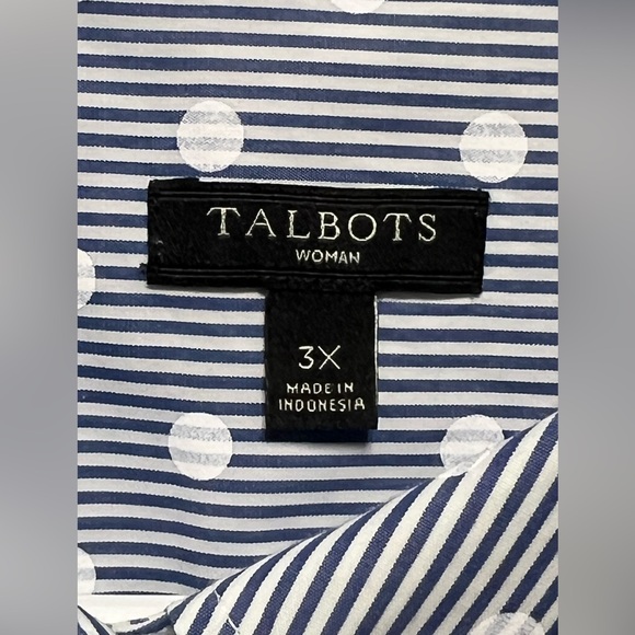 “Talbots Woman’s” SZ: (3X) Blue & White Striped Blouse Poka-Dot Button-Up - Picture 3 of 5